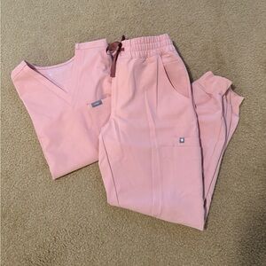 Figs Pink Sand High Waisted Uman Relaxed Jogger and Catarina Scrub Set